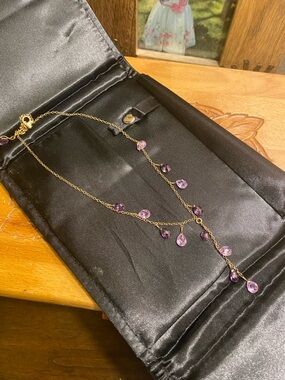 Gold filled Purple two tone pear crystal necklace